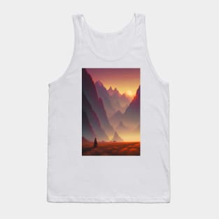 Anime Girl - Mountain Range at Sunset Landscape Tank Top